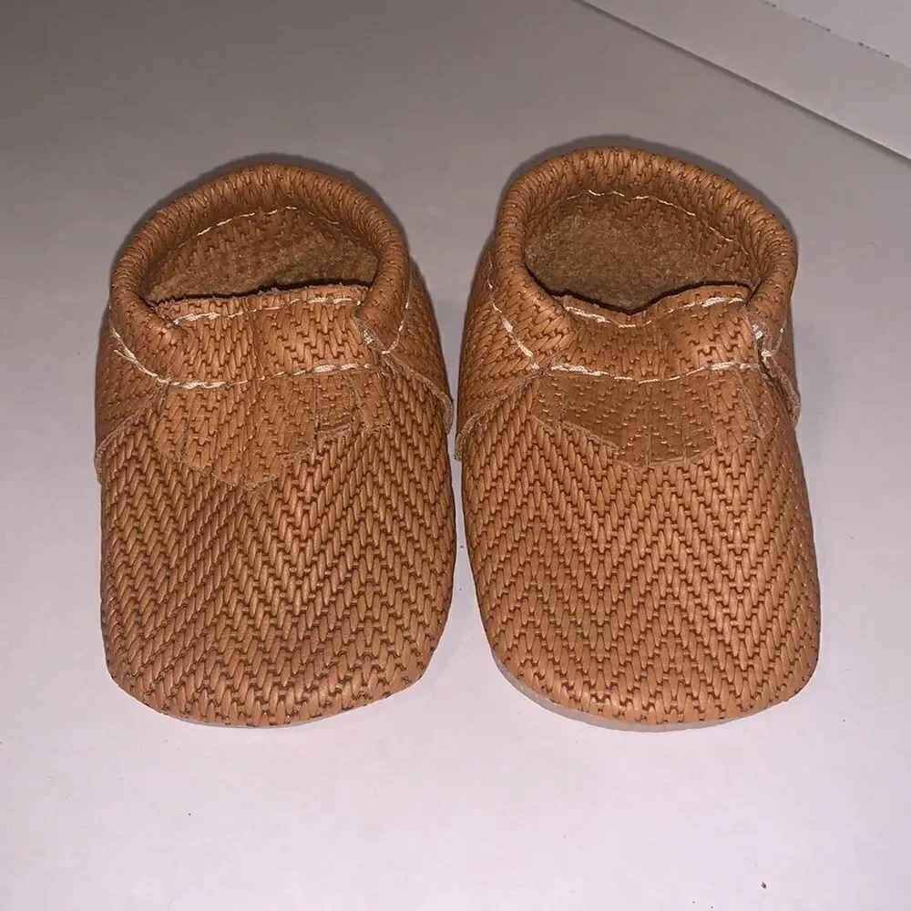 Freshly picked basket weave moccasins crib shoes